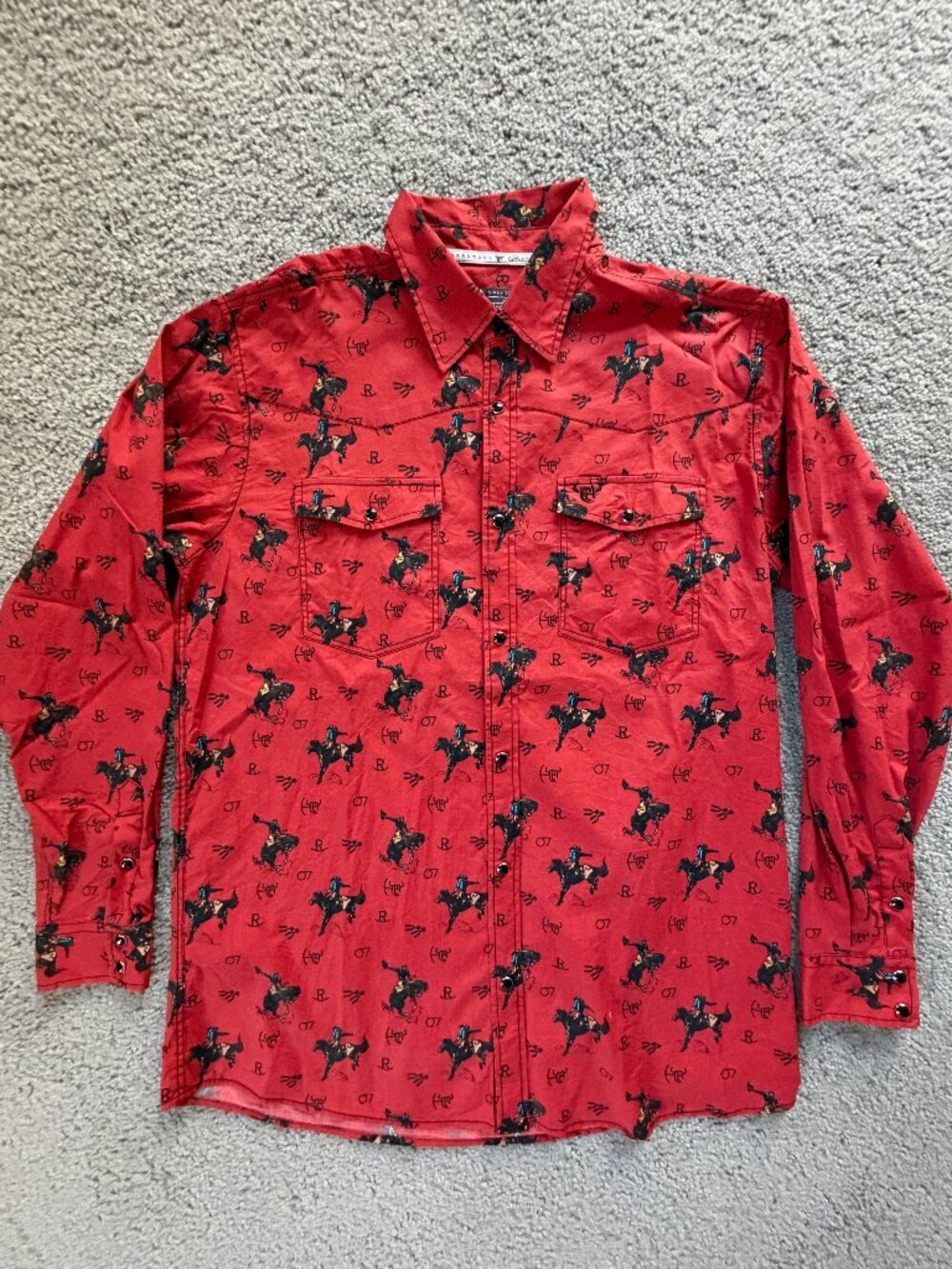Cowboy Hardware Mens Vintage Bronc Red Stretch Western Pearl Snap Shirt Large